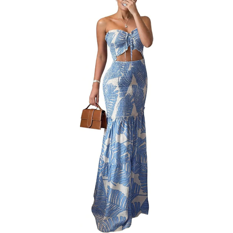 Maxi Dress Halter - ชุดเดรสยาวสำหรับผู้หญิง CHICME ลายดอกไม้ พร้อมสายผูกคอและดีไซน์จับจีบ เหมาะสำหรับวันพักผ่อน