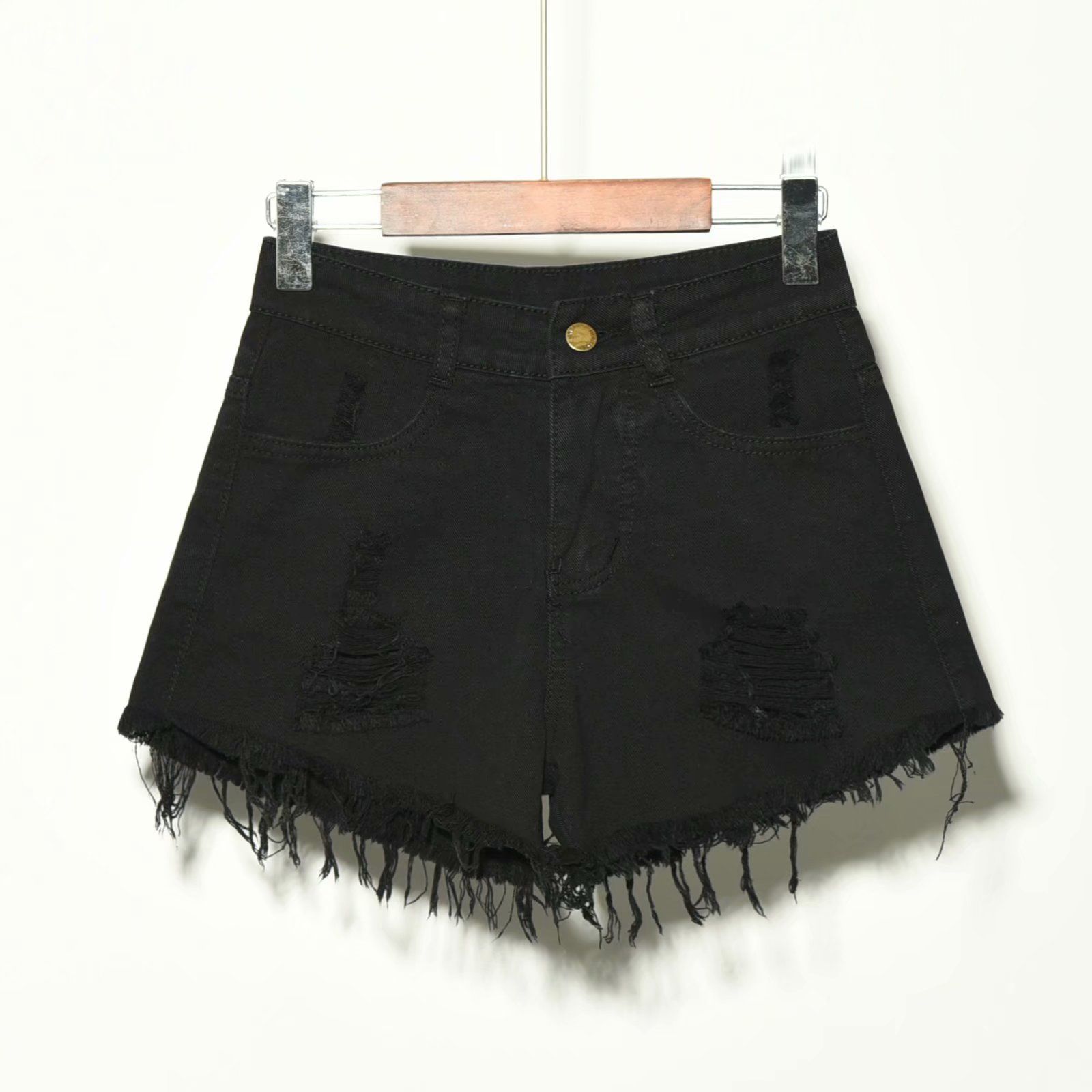 กางเกงยีนส์ขาสั้นเอวสูงสำหรับผ - Shorts Denim Frayed บทวิจารณ์และราคา