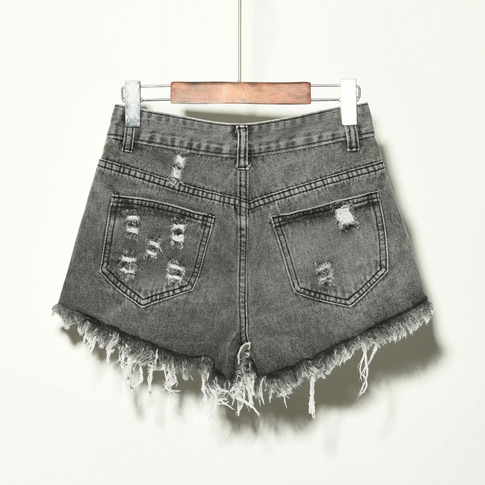 กางเกงยีนส์ขาสั้นเอวสูงสำหรับผ - Shorts Denim Frayed บทวิจารณ์และราคา