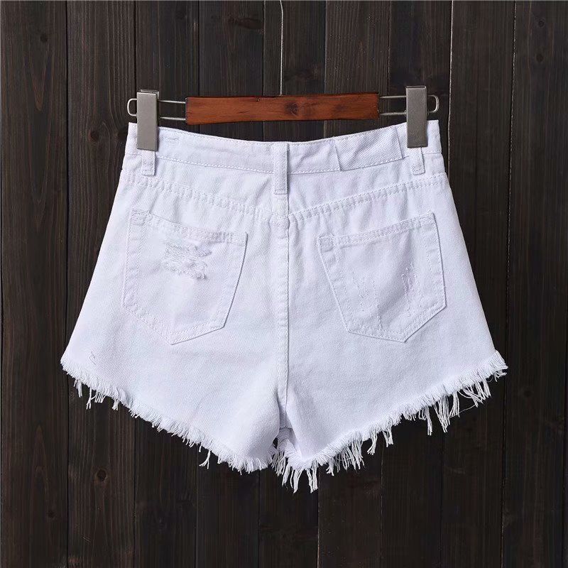 กางเกงยีนส์ขาสั้นเอวสูงสำหรับผ - Shorts Denim Frayed บทวิจารณ์และราคา