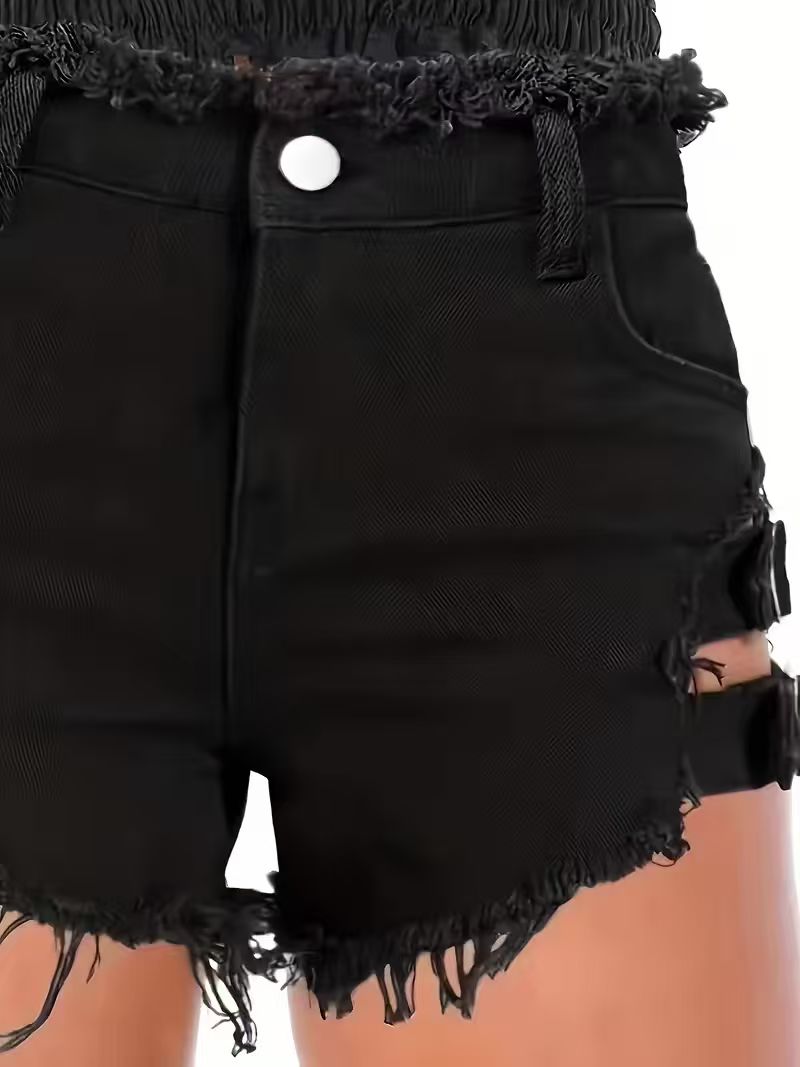 กางเกงยีนส์ขาสั้นสีดำสำหรับผู้ - Shorts Denim Frayed บทวิจารณ์และราคา