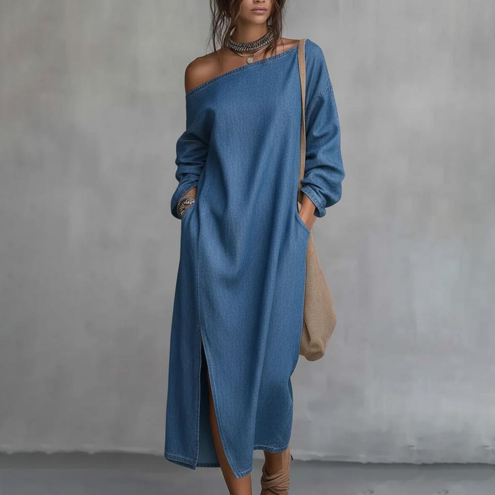 เดรสยาวแขนยาวแบบไหล่เดียวสำหรั - Linen Dress Wrap บทวิจารณ์และราคา