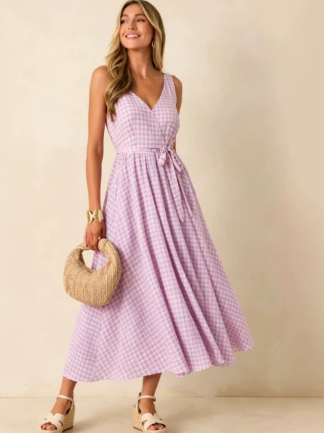 ชุดเดรสทรงตรงลำลองสำหรับผู้หญิ - Linen Dress Wrap บทวิจารณ์และราคา