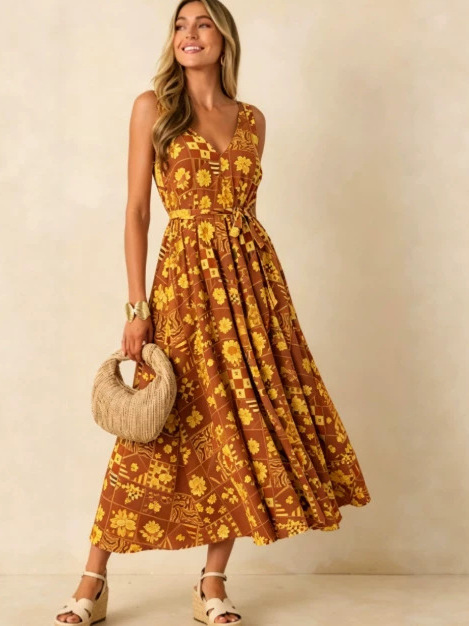 ชุดเดรสทรงตรงลำลองสำหรับผู้หญิ - Linen Dress Wrap บทวิจารณ์และราคา