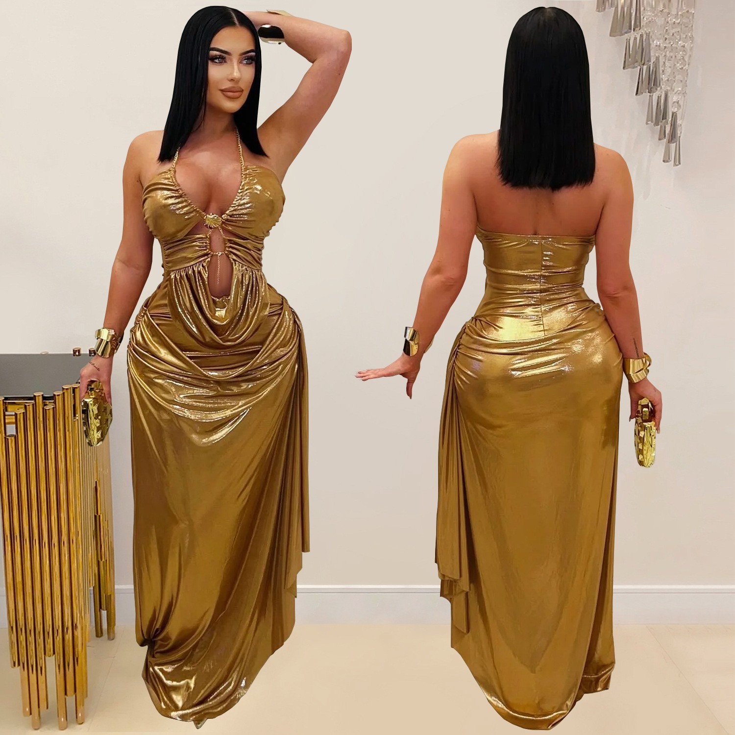 ชุดเดรสสำหรับแขกงานแต่งงาน ชุด - Maxi Dress Halter บทวิจารณ์และราคา